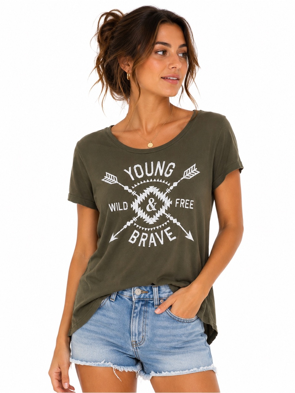mccnchild boho‎ “Young & Brave” graphic printed short sleeve tee, Size M, NWT